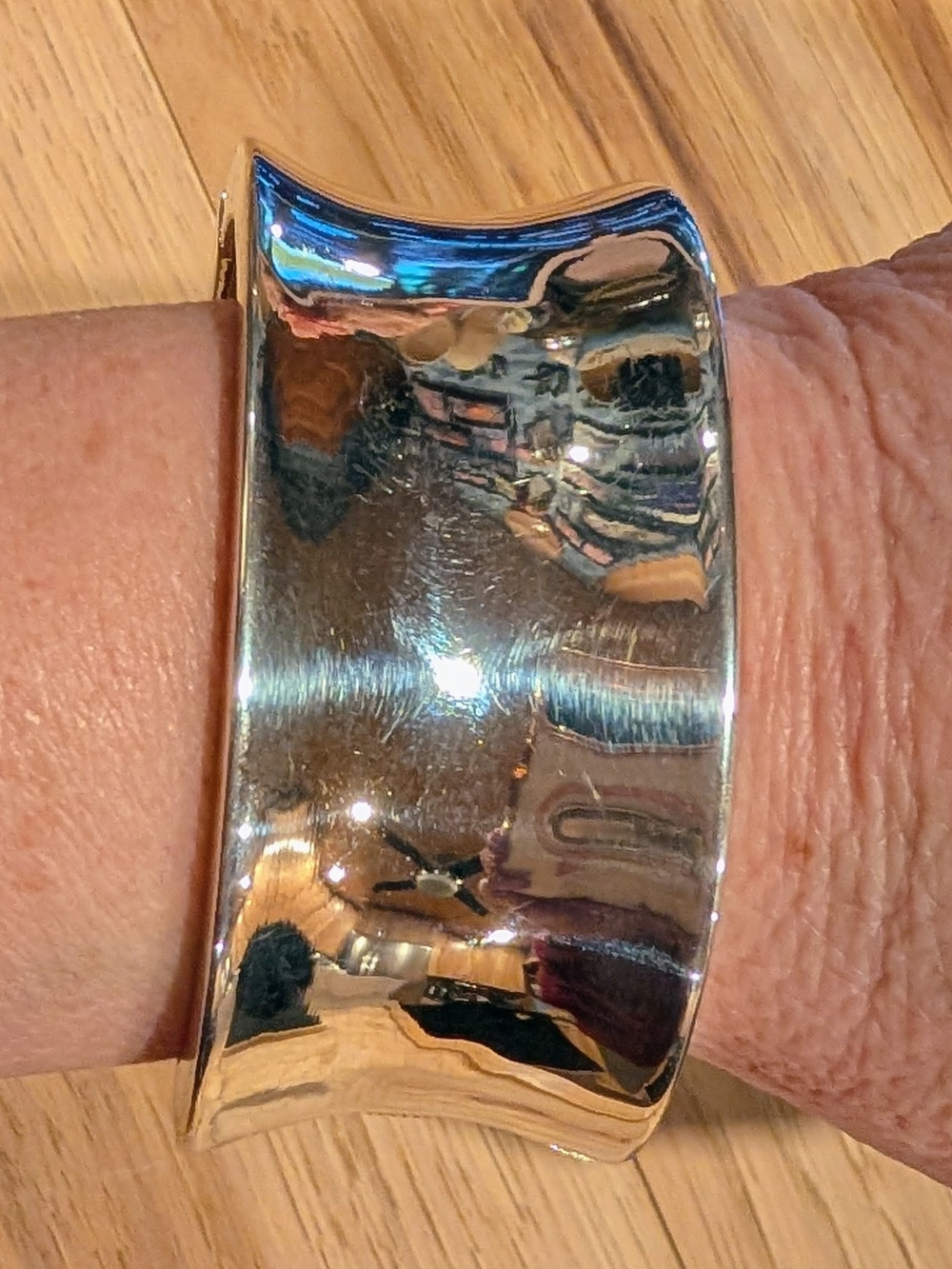 Wide Silvertone Cuff Bracelet - Sleek Mirror Finish